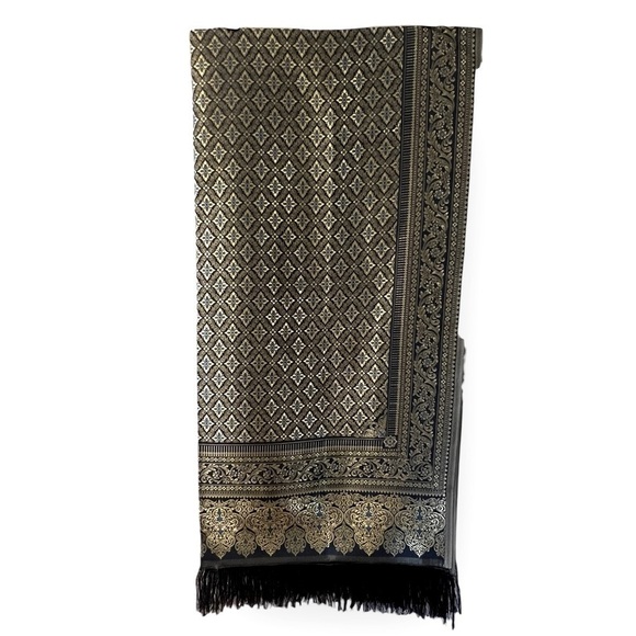 NAVY and gold hand woven silk Turkish tapestry - Picture 2 of 5